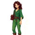 Madrika concept art of a girl in green with a brown bag.